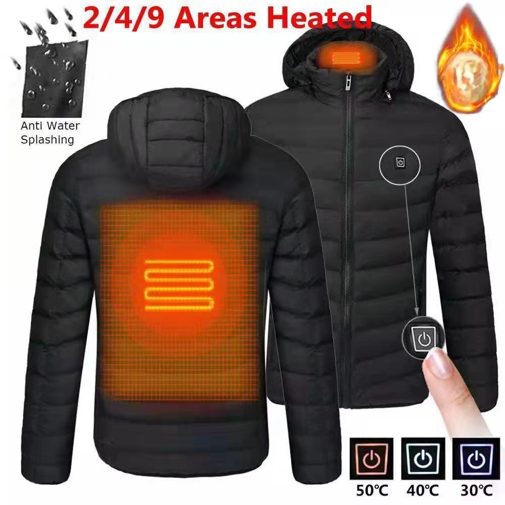 Men Heated Jackets Outdoor Coat USB Electric Battery Long Sleeves Heating Hooded Jackets Warm Winter Thermal Clothing