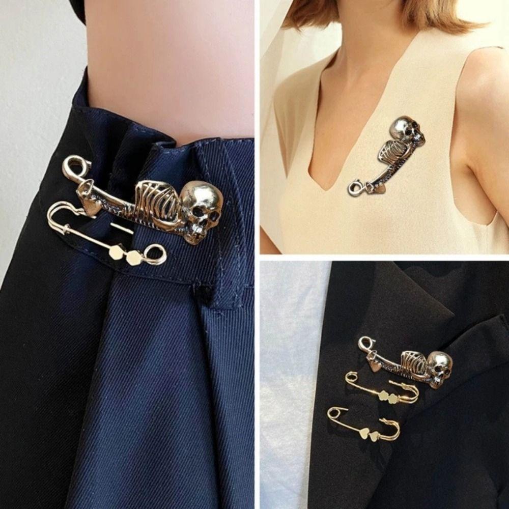 Creative Halloween Skeleton Brooch Vintage Gothic Skull Badge Lapel Pin Retro Skull Pin Women