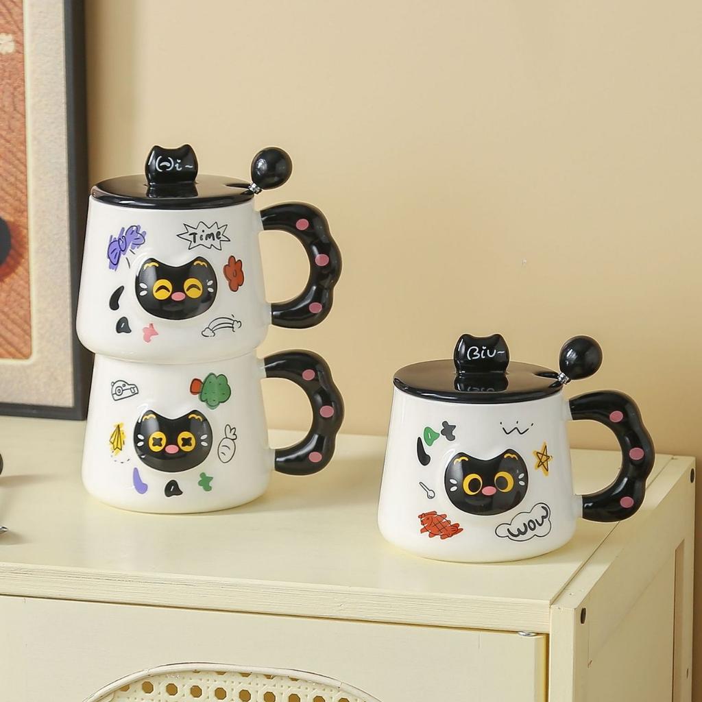 Милые керамические кружки с мультяшными котиками и КРЫШКАМИ, парные чашки для воды, сувениры высокого уровня внешнего вида, подарки на день рождения, чашки для завтрака