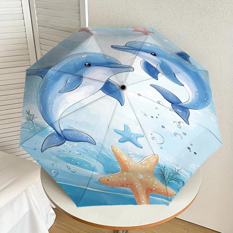 1PC Dolphins Starfish Umbrella-8-Rib Reinforced Portable Folding Travel Suitable for All Seasons Outdoor Daily Use-Z0465