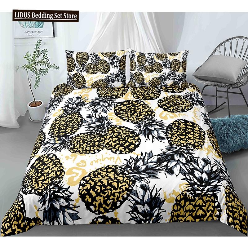 Fruit 3D Pineapple Fruit Pattern Duvet Cover Set King Queen Size Bedding Sets With Pillowcase For Boy Girl Polyester Bedding Set