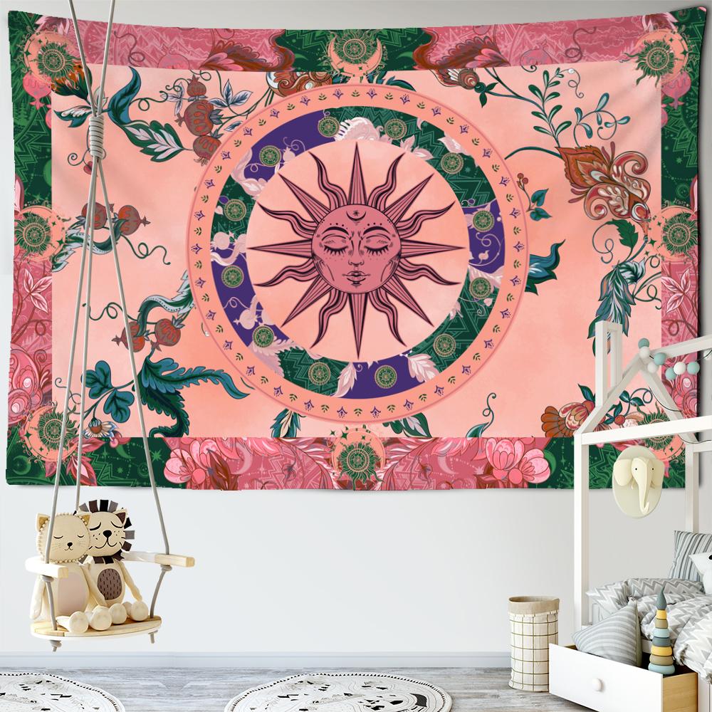 Гобелен в стиле ретро «Пылающее солнце», настенный гобелен, лоза, хиппи, мандала, тайна, колдовство, комната, художник, домашний декор