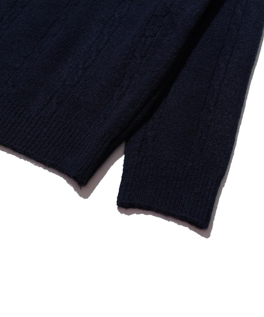 NODU Soft Henley Neck Round Long Sleeve Knit [Navy]