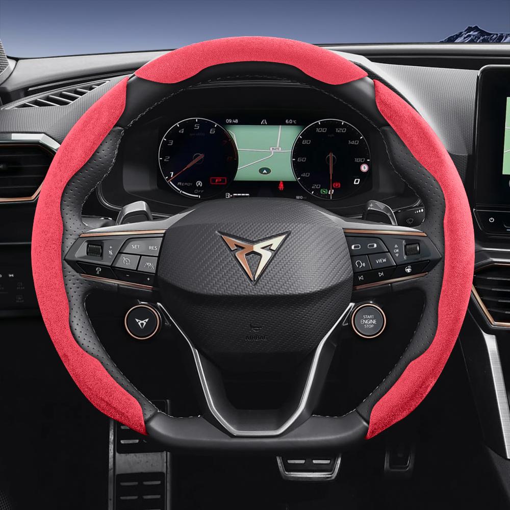 vcxja9 Suitable for Cupra Sports Suede Steering Wheel Cover with Split Snap-On Design for Models Such as Formentor, Leon Sportstourer, Born, Ateca,