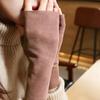 1 пара Осенние Зимние Теплые Мягкие Бархатные Перчатки Без Пальцев Для Женщин Мягкая Кожа Подходят Для Ежедневного Офиса Письма Защита Запястья