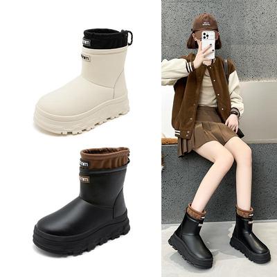 Женские водонепроницаемые зимние ботинки на толстой подошве 2024 года — плюс бархат, нескользящая, теплая зимняя обувь из хлопка для активного отдыха.