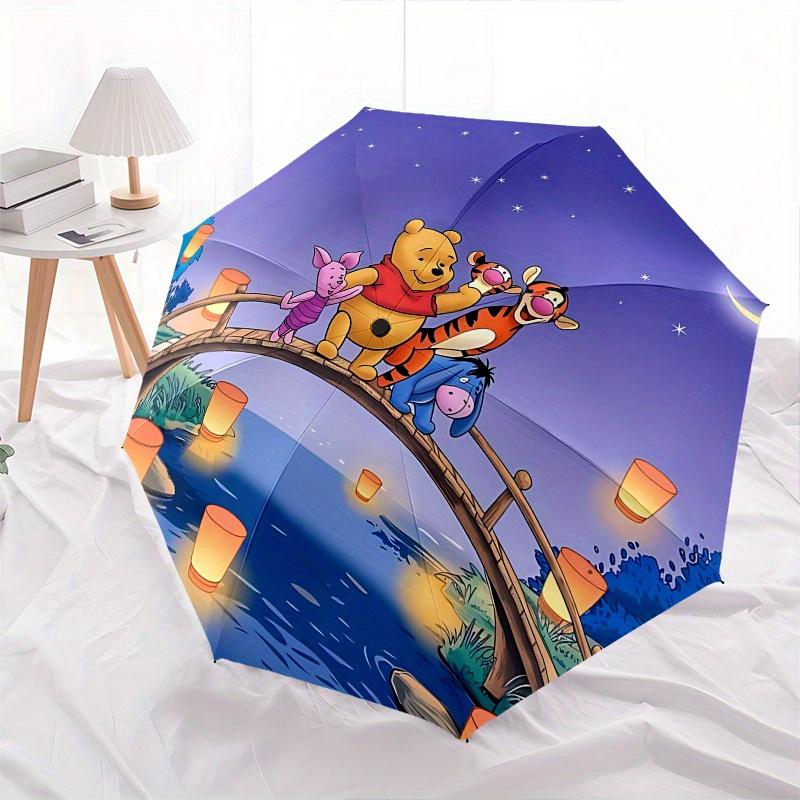 Pooh Bear, Lantern Festival Automatic Opening and Closing Umbrella - 8 Ribs Portable Folding Umbrella with Plastic Handle, Suitable for Leis