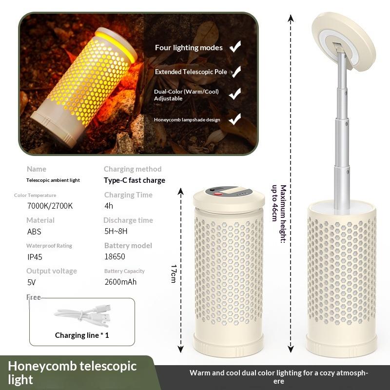 Outdoor Multifunctional Telescopic Camping Light Button Control Rechargeable LED Atmosphere Light for Camp Canopy Tent Adventure