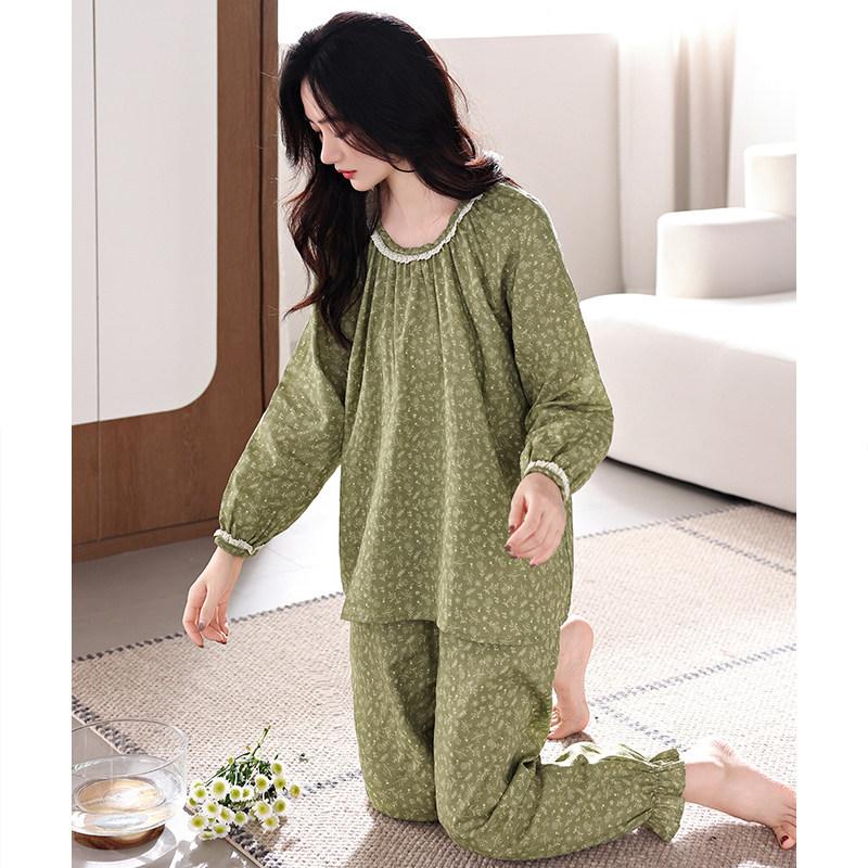 Pajamas women's spring and autumn pure cotton long-sleeved women's autumn cotton thin middle-aged mothers can wear loungewear in autumn and winter