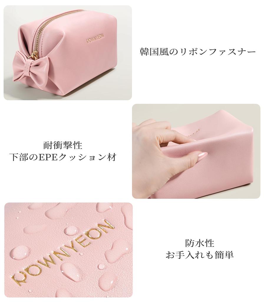 Rownyeon Portable Makeup Cute Ribbon Korean PU Birthday Gift Pouch, Design, Compact, Multi-Compartment, Style, Water-Repellent Leather, Mini, Small,