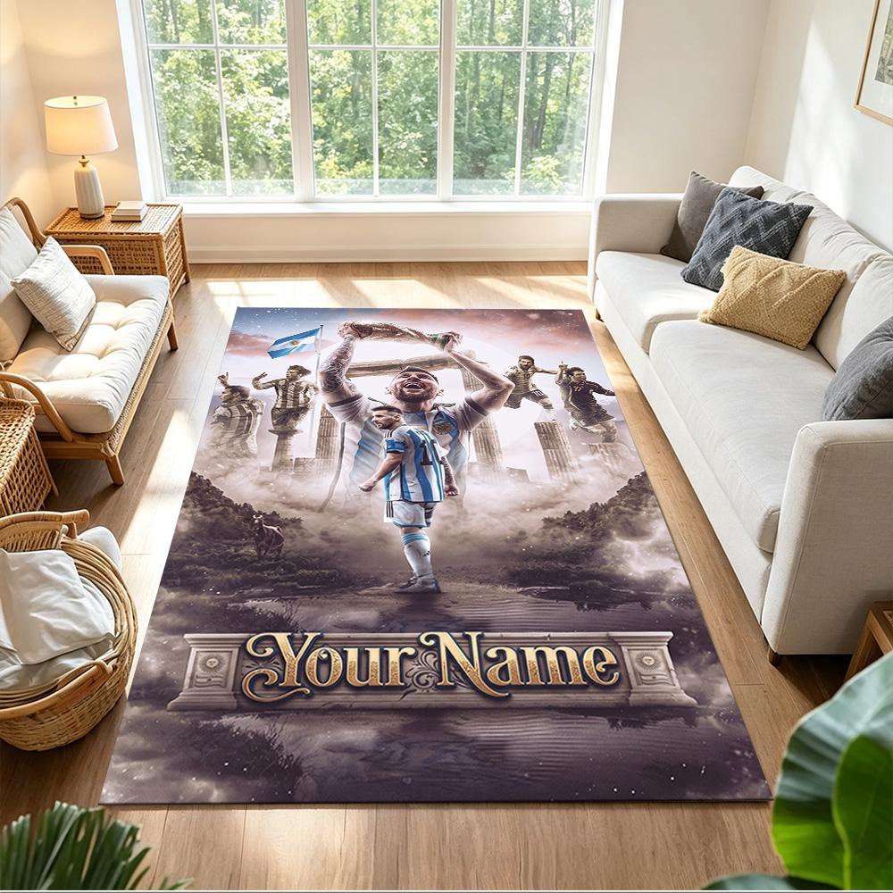 Football Messi Customize Text Floor Mat Perfect for Study room Game Room Foyer Balcony Antislip Carpet Office home decor Wedding Party Gift