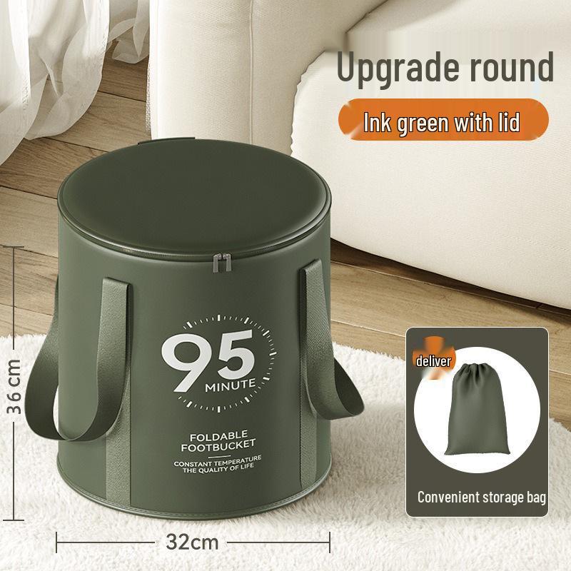 Мультяшное изолированное складное ведро для ножной ванны с крышкой - Портативное, утолщенное для глубокого замачивания
