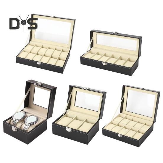 Коробка для хранения часов с прозрачным окном и замком, деревянный органайзер для браслетов, пылезащитный чехол для хранения ювелирных изделий из искусственной кожи