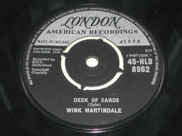7-дюймовая пластинка WINK MARTINDALE - Колода карт 45HLD8962 LONDON RECORD 1959 UK Поп Б/У