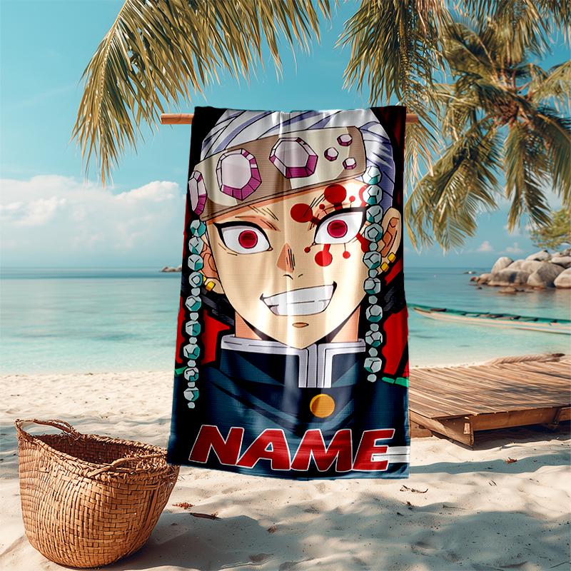Personalized customized proof beach towel with Demon Slayer character theme pattern - soft, absorbent, quick-drying, perfect swimming, camping&bathing
