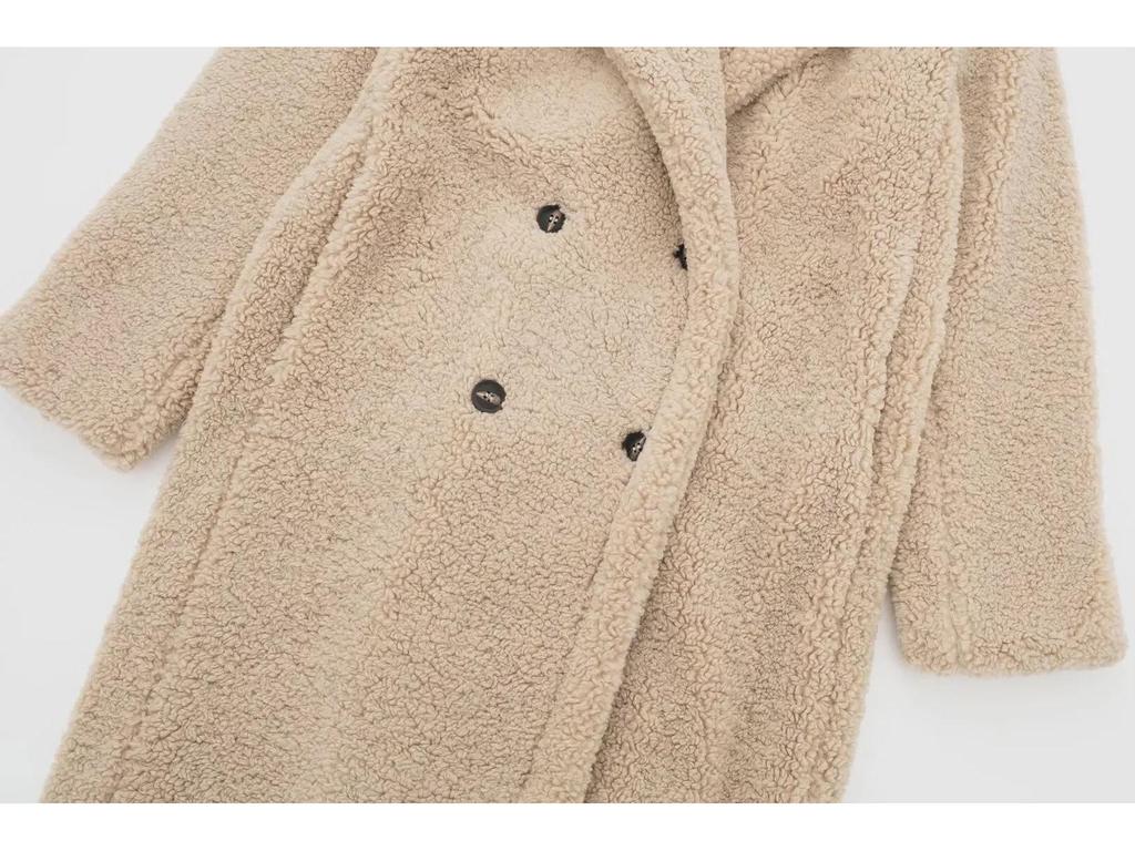 Женское зимнее двубортное длинное пальто из овчины в европейском и американском стиле 