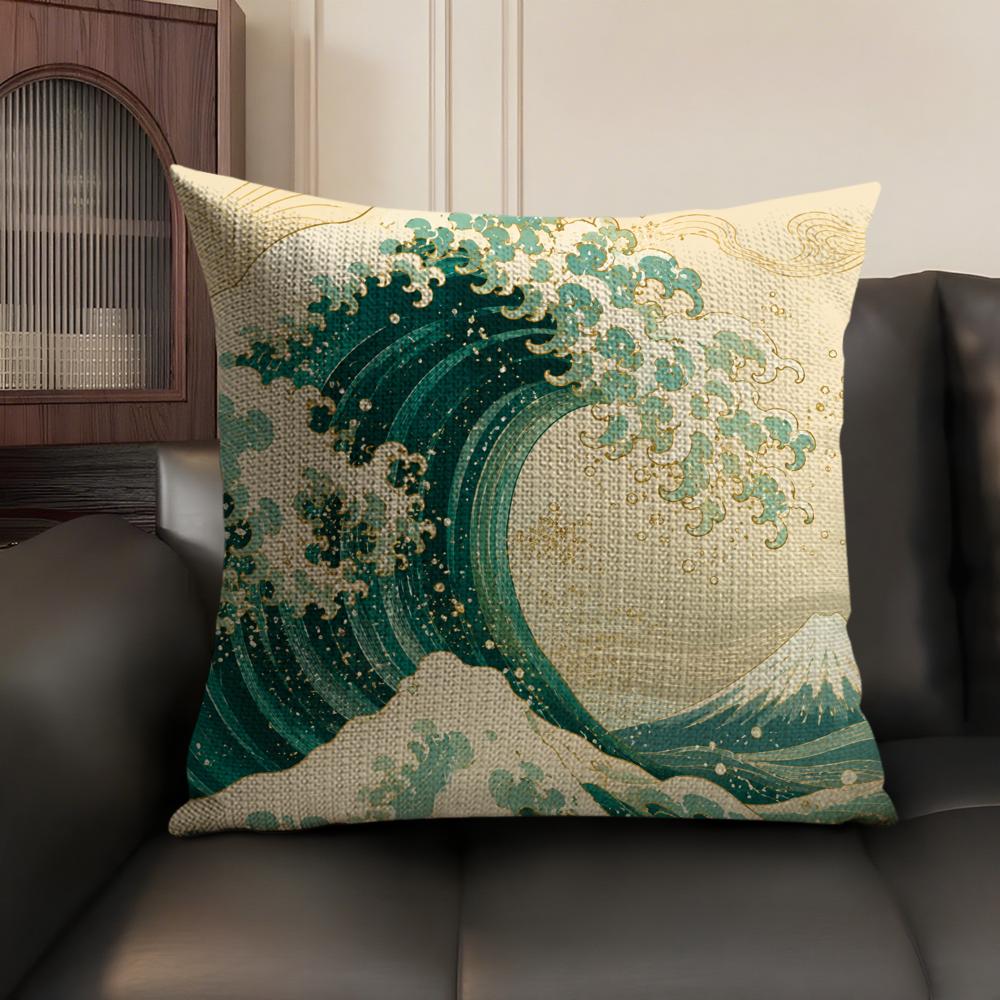 The Great Wave off Kanagawa Cushion Cover Breathable Linen Organic Fabric DoubleSided Printing Sofa Pillow Case Home Decor