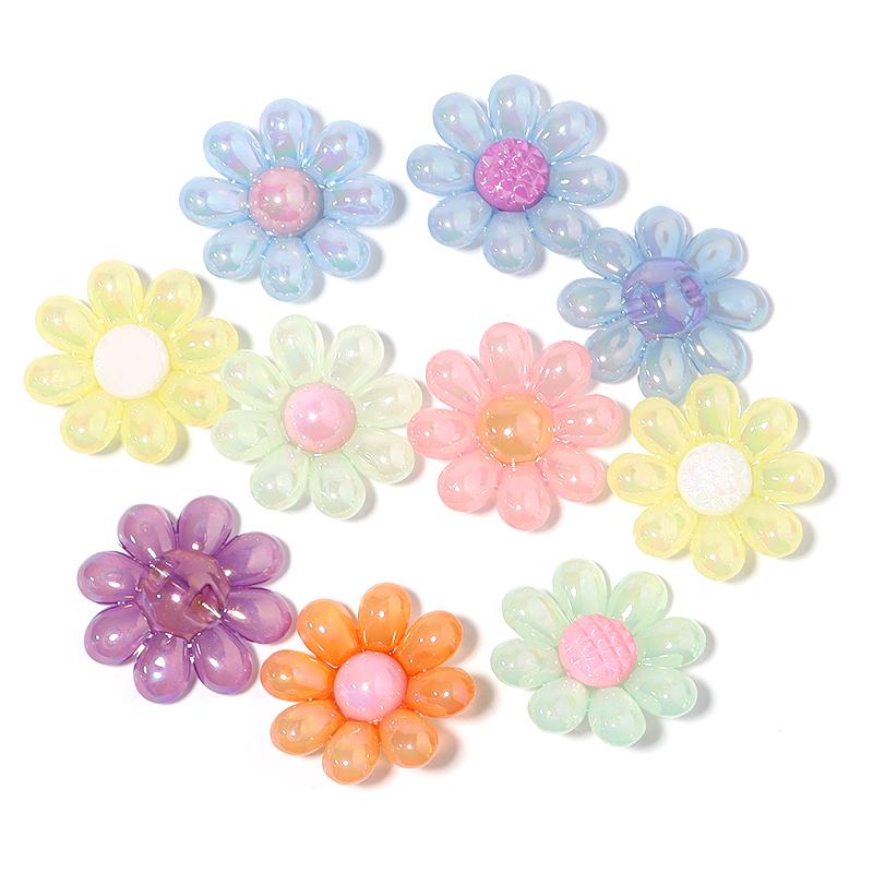 5Pcs/Lot Acrylic Beads Clear Plated Candy Color Cartoon Flower 3.3mm Large Hole Beads Diy Jewelry Bracelet Necklace Accessories