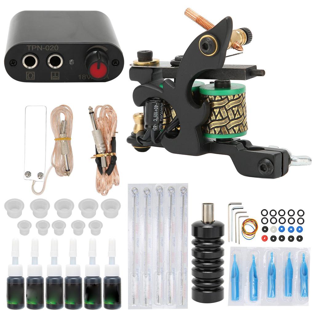 WSTZ0803‑20 Tattoo Coil Machine Black Mini Tattoo Power Supply Set for Beginners Professionals
