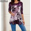 Women's Fashion Casual Spring Fall Flower Pattern Print Long Sleeve O-Neck Blouses & Shirts
