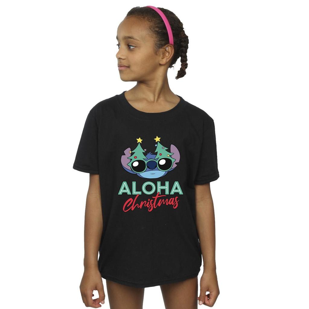 Disney Футболка для девочек с изображением рождественской елки Lilo And Stitch, хлопковая