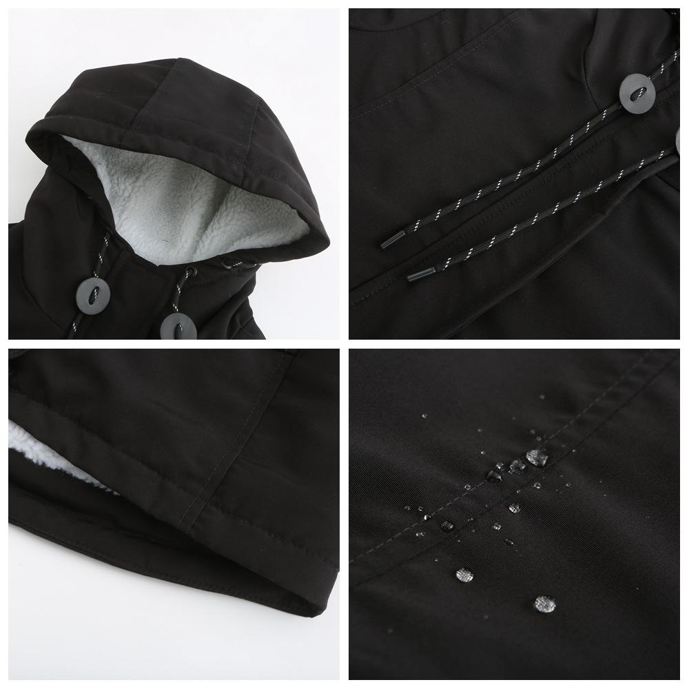 Women Hooded Collar Long Sleeve Solid Color Zipper Lamb Velvet Thickened Warm Parka S-5XL