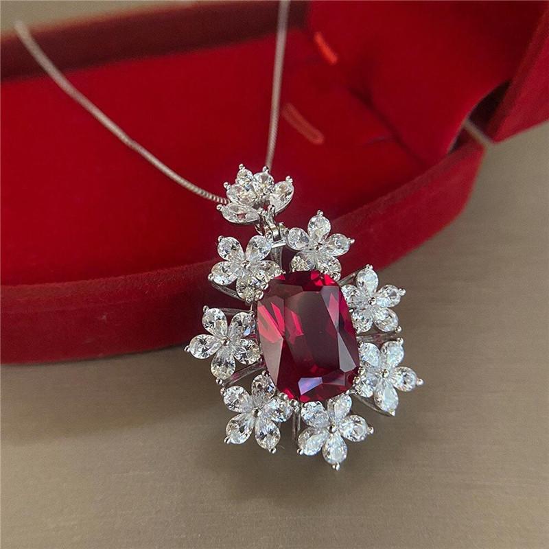 2022 Wedding Necklace for Women Luxury Red/White Cubic Zirconia Bridal Marriage Ceremony Party Pendant Necklace Jewelry