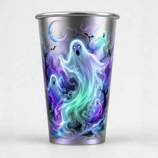 Decorative Metal Water Cup Color-Changing Halloween Cup, Stainless Steel Horror Tumbler for Hot Cold Activated Magic Drinks, Reusable Party