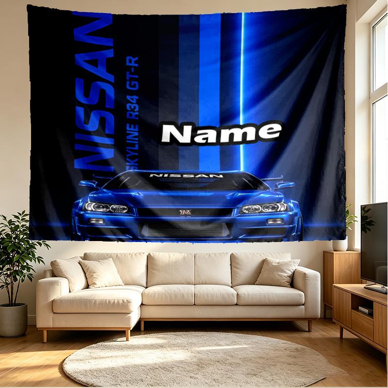 Custom Name Personalized Skyline GT Print Tapestry, Wall Art Decor, Bedroom, Dorm, Apartment, LivingRoom, Party Backdrop, Gift for Birthday