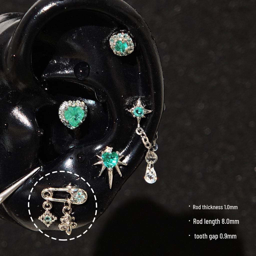 Sparkling Zirconium Titanium Heart & Cross Cartilage Ear Studs - Light Luxury Niche Jewelry