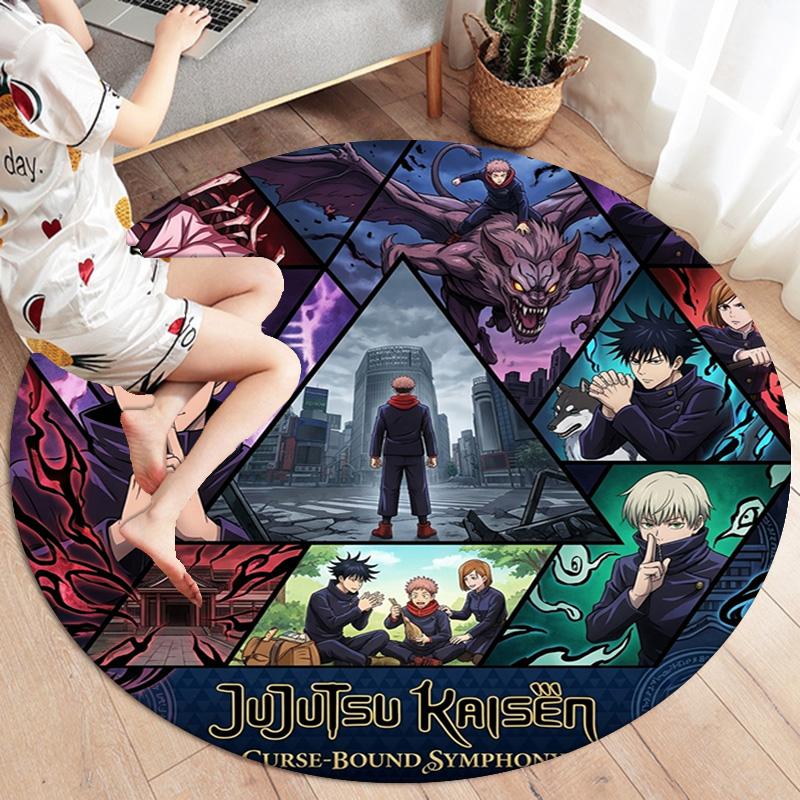 Ковер с круглым ворсом Jujutsu Kaisen Ковер для гостиной, спальни, дивана, игровой комнаты Декор Нескользящий коврик для пола