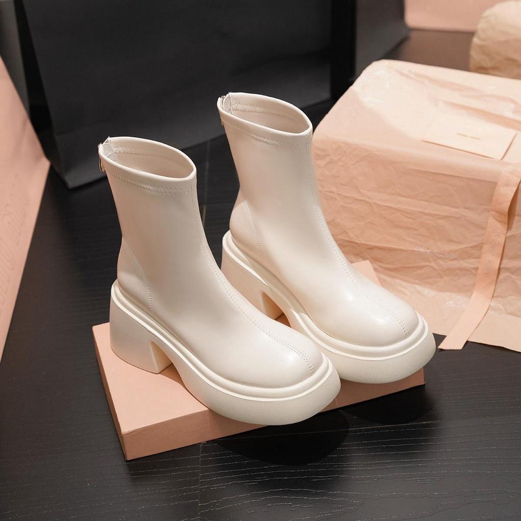 White Short Boots Women's Muffin Thick-soled Small Man Increases Height, Elasticity and Thinness Martin Boots