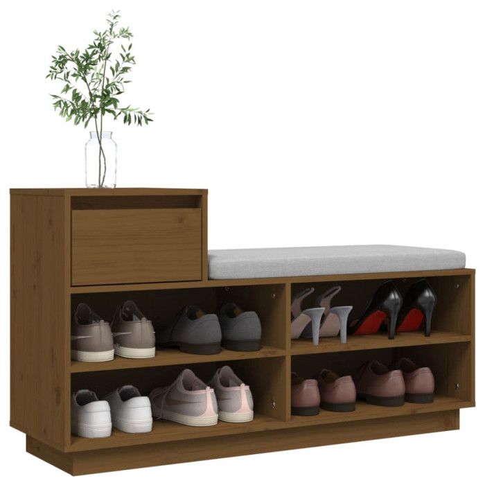 VidaXL Shoe Cabinet Honey Brown 110x34x61cm Solid Pine Wood 814452