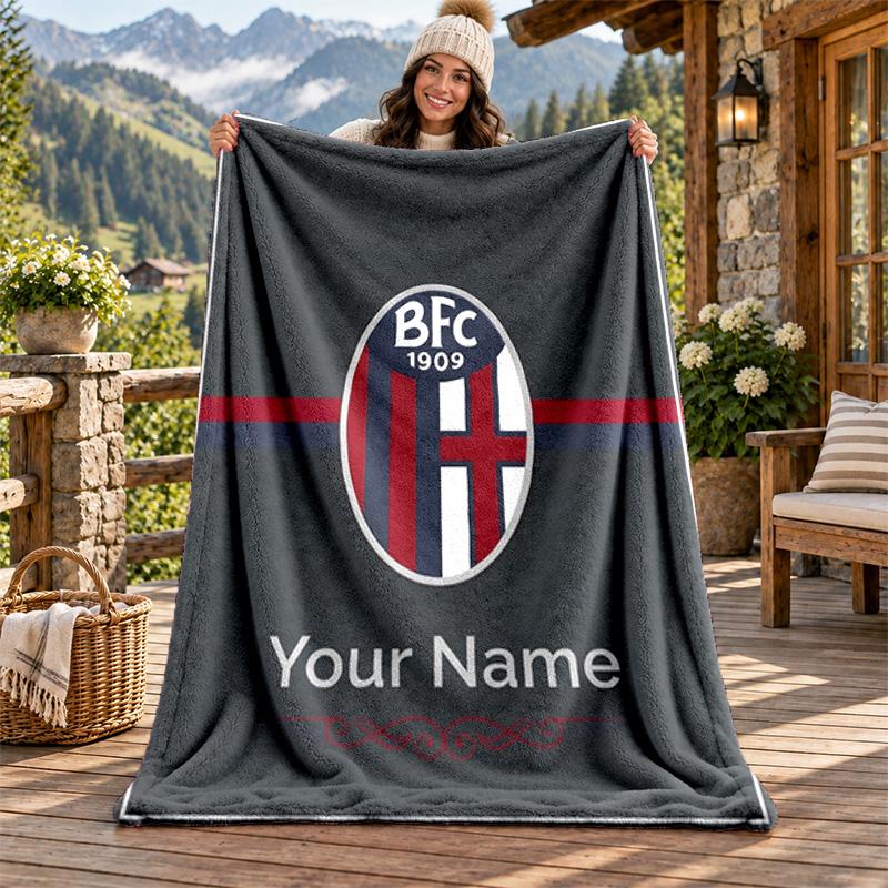 Bologna Football Club Custom Name Flannel Blanket Personalized Soft Warm Plush Throw Blanket Customized Gift for Family Friends