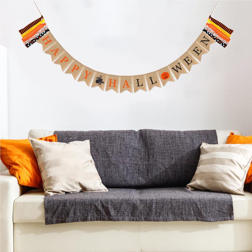 Баннеры на Хэллоуин с изображением паука и тыквы, ткани с буквенным принтом, флажки, праздничные гирлянды, подвесные украшения для дома и сада