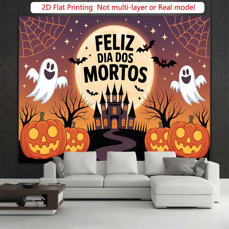 Party Backdrop Halloween Castle Flat Spooky Pumpkins Ghosts Bats Backgrounds Hanging Photo Booth Background Party Decor