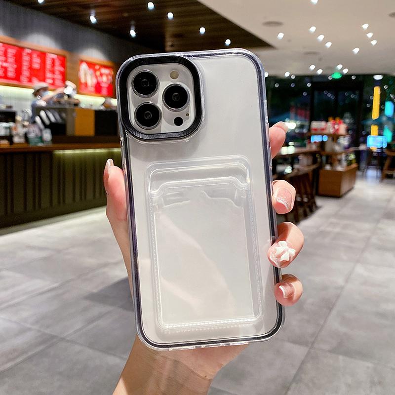 Простая сумка-карман с цветным бампером для телефона iPhone 16 17 Pro Max 1 14 13 12 11 16 Plus Air, прозрачная задняя крышка