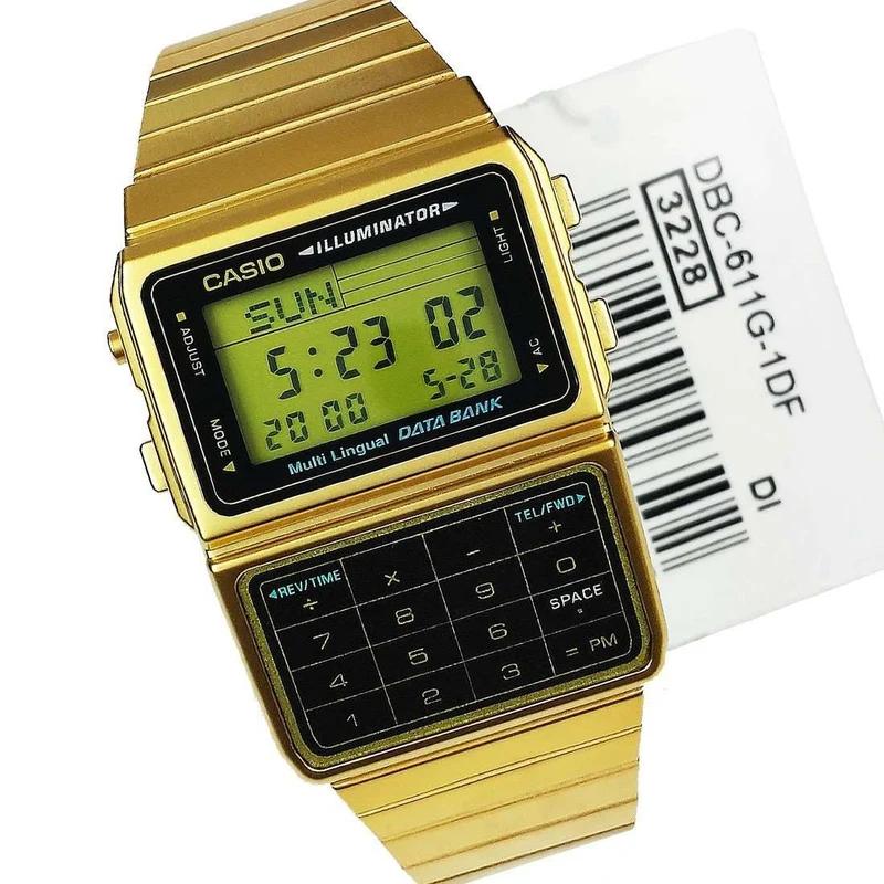 Casio DBC-611-1DF Часы-калькулятор с базой данных, унисекс / DBC-611G-1DF Золотые часы / Винтажные, цифровые часы, оригинальные Casio