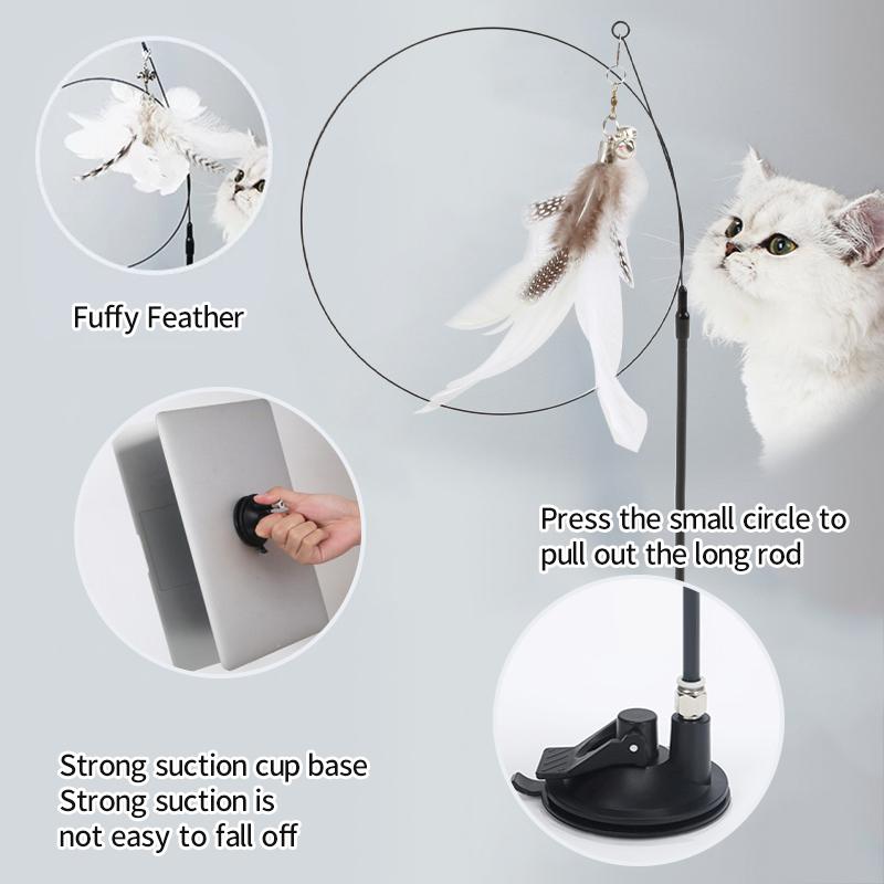 Интерактивная игрушка для кошек Handfree Cat Stick Играющий котенок Играющий тизер Палочка Игрушка на присоске Птица/перо Кошачья палочка Товары для домашних животных