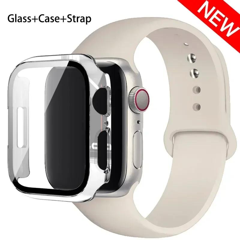 Стекло+Чехол+Ремешок для Apple Watch Band 42 мм 44 мм 41 мм 40 мм 38 мм 45 мм Защитные стекла для Apple IWatch Series 9 8 7 6 SE 5 4 3