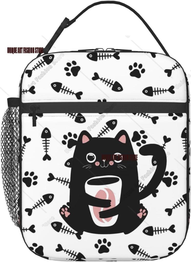 Cute Black Cat Lunch Box Insulated Lunch Bag for Women Men Reusable Portable Leakproof Lunchbox Tote Cooler Thermal Bag