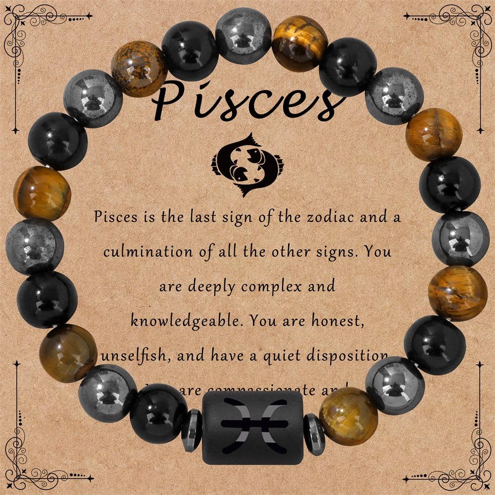 12 Zodiac Constellation Sign Bracelet Triple Protection Tiger Eye Hematite Beads Bracelets for Couples Friendship Jewelry Gifts