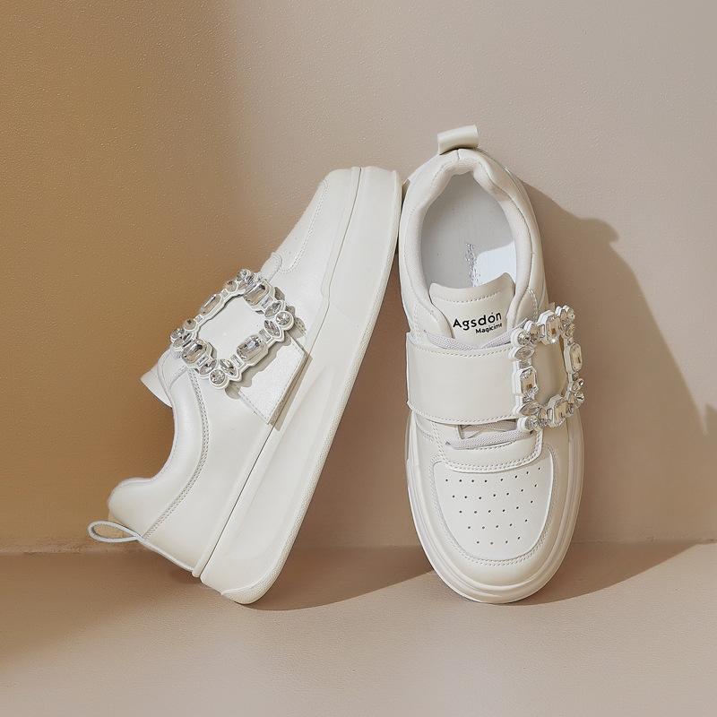 Augustine Velcro little white shoes women's 2025 new autumn college style thick-soled rhinestone sports and leisure board shoes