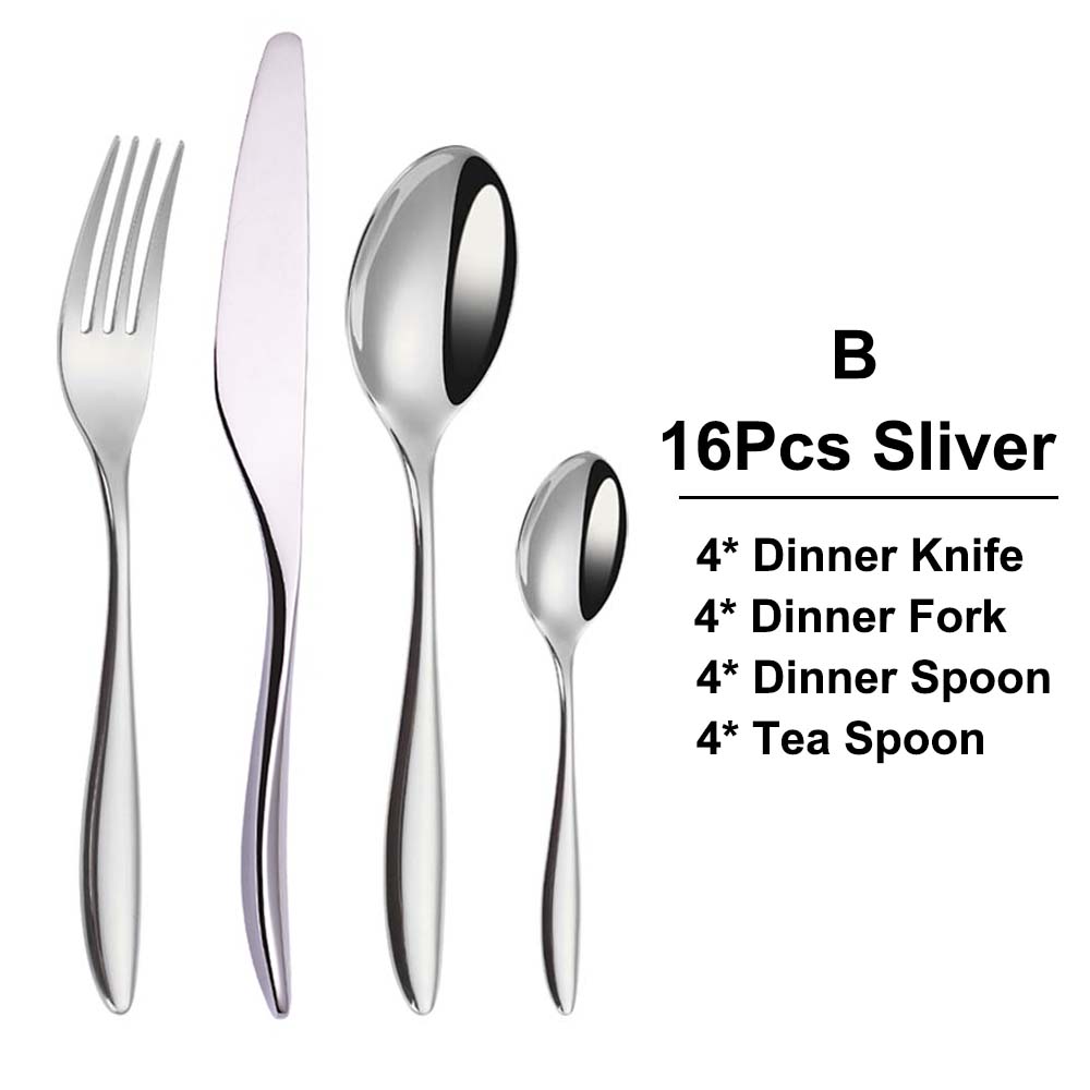 6/16/20/24Pcs Sliver Tableware Stainless Steel 304 Cutlery Set Mirror Fork Spoon Western Dinner Set Smooth Handle Flatware4