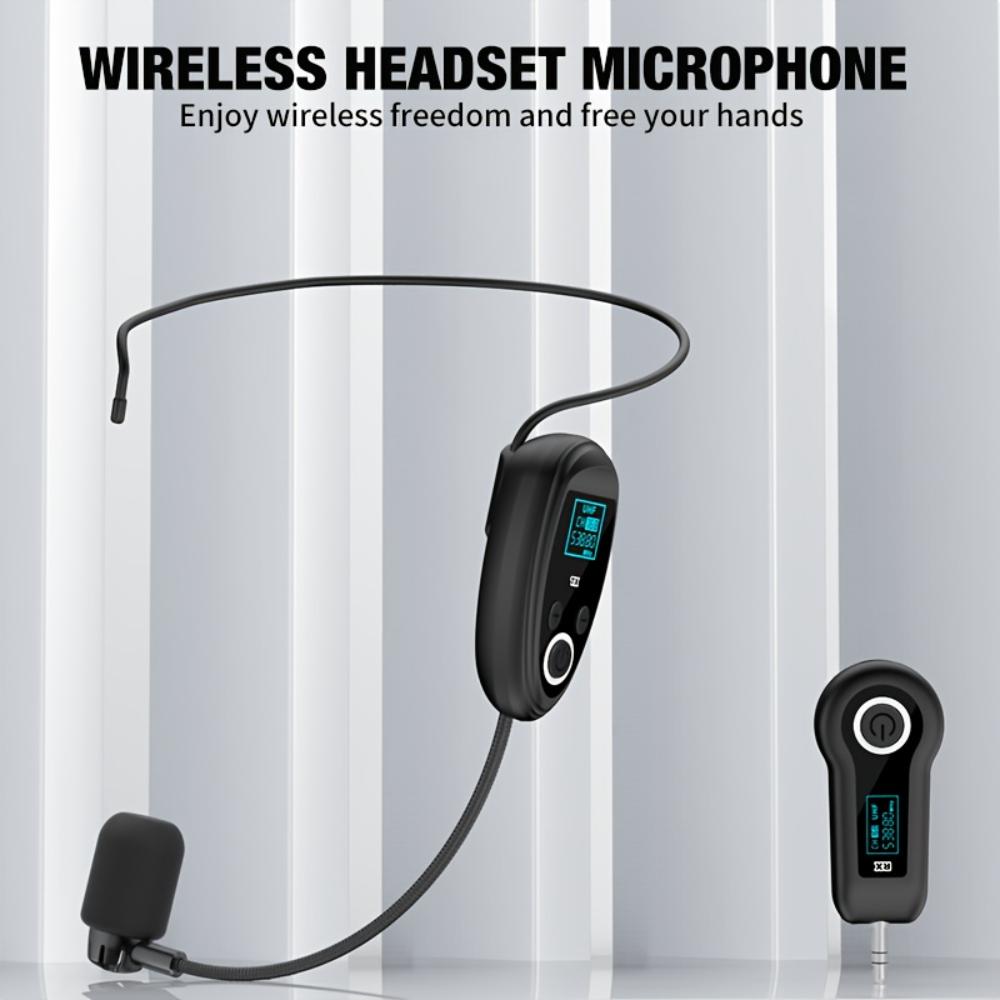 UHF Wireless Microphone System 2-in-1 Earset and Handheld Mic with 6.35 mm Receiver, USB Rechargeable, Black, for Teaching Karaoke