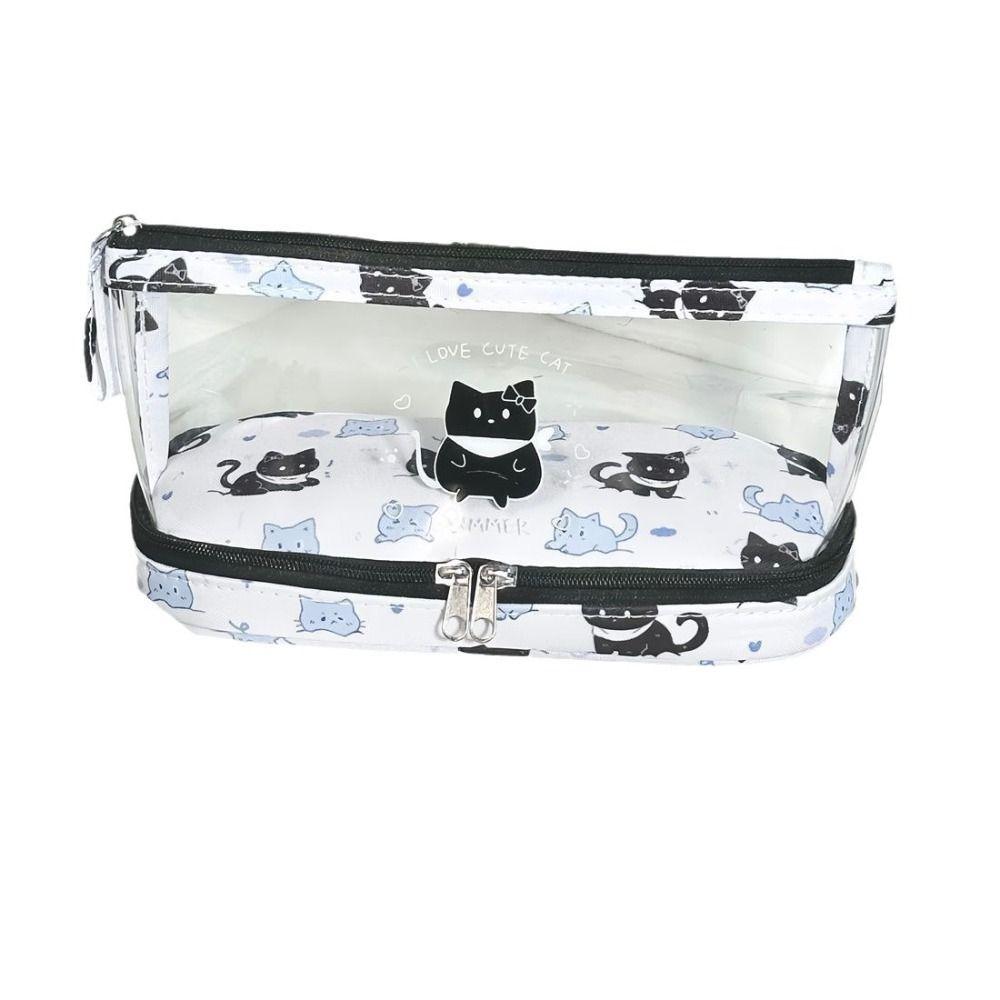 Cartoon Student Pencil Pouch Canvas Stationery Storage Bag Simplicity Transparent Pencil Case  Girl