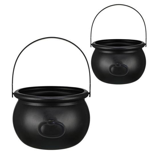 2Pcs Halloween Candy Bucket Large Witch Cauldron Black Plastic Kettle Halloween Pot Snack Container for Party Favors Cosplay Events