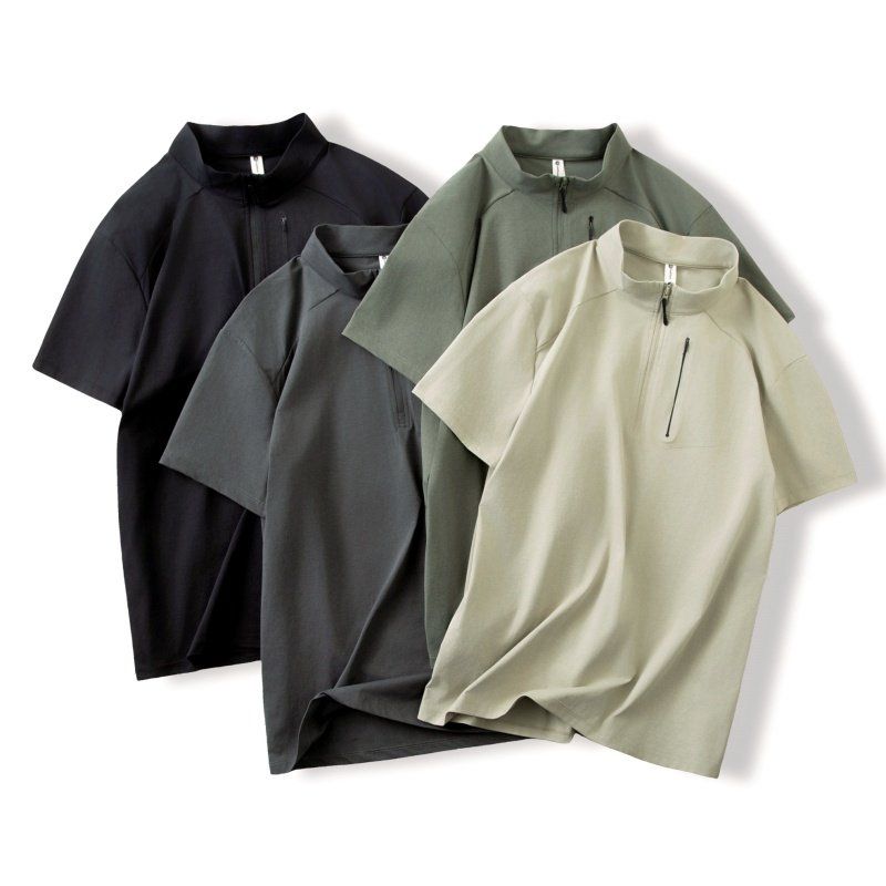 Original Foreign Trade Surplus Outdoor Sports Half-Zip Quick-Dry Short-Sleeve T-Shirt for Men, Summer Breathable Running Stand-Collar Top