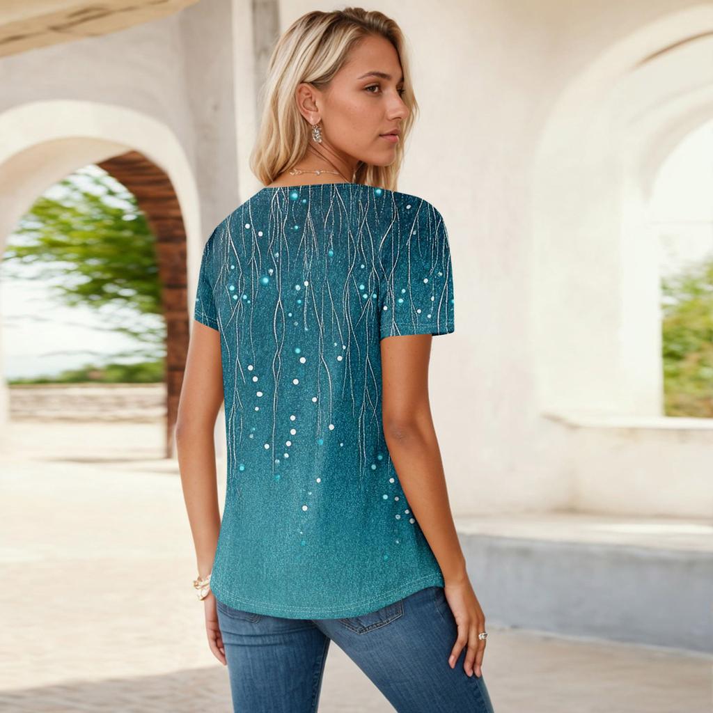 Womens Tops Petal Short Sleeve Summer Round Neck Shirts Floral Printing Blouses For Women Dressy Casual