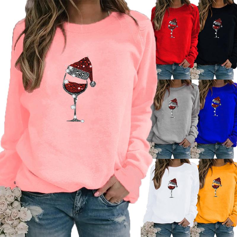 Spring and Autumn Women's Christmas Theme Printed Sweater Thickened Round Neck Long Sleeve Casual Sweatshirt Plus Size Top